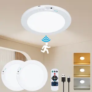 Yoomue 2pcs Rechargeable LED Ceiling Light, 3-speed Lighting Mode, Equipped with Human Motion Sensor, Magnetic Non Drilling Installation Design, 5000mAh Large Capacity Battery, Suitable for Living Room, Kitchen, Bathroom, Corridor, Porch