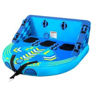 3 Person Inflatable Towable Tube for Boating, Waterskiing with EVA Foam Seat Pads-Blue