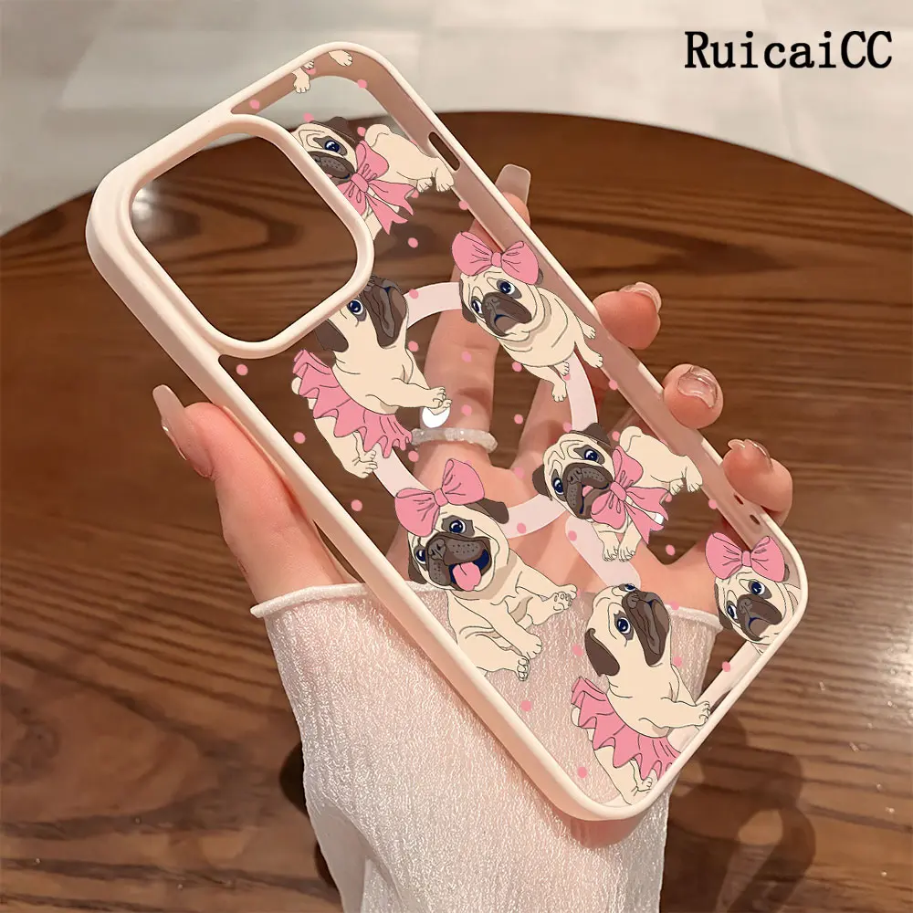 Premium Magnetic Phone Cases for iPhone11/12/13/14/15/16//17/Air/promax/Plus Cartoon Pug Puppy Bow y2k cased MagSafe Ready, Anti-Fall, Springtok and Ultra-Thin Design | Perfect for Everyday Use Protector Screen Protector Aesthetic Resistance