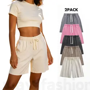 Wayii Fashion 2PC Women's Acid Washed Shorts Athletic Vintage Short Cotton Heavyweight Elastic Waist Streetwear Sweatpants Unisex Design Perfect for Men & Women outdoorfun