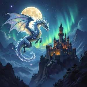 5D DIY Full Drill Diamond Painting - Diamond Painting Kit Dragon, Castle Mosaic Canvas DIY Wall Art, Home Wall Decoration