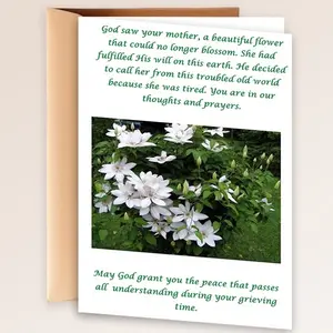 Pearl Robinson Beautiful Flower Sympathy Card for the Loss of a Mother White Floral Design & Poetic Message of Peace 5x7 Size Greeting Cards