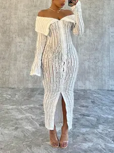 Women'S Off-Shoulder Long Sleeve Knitted Dress SHEIN