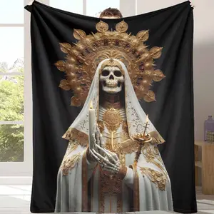 Golden Sacred Saint Flannel Blanket ornate baroque liturgical design luxurious soft warm breathable machine washable perfect for home decor spiritual meditation Christmas gift church ceremony display