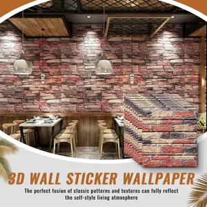 10-Pack Self-Adhesive Wallpaper Wall Stickers, Peel and Stick, 3D Retro Brick Design, Removable for Living Room & Bedroom Decor, Peel and Stick Wallpaper Designs