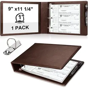 9" x11 1/4" PU Leather 3 Rings Personal Checks Binder for End-Stub Deskbook 3-Ring Binders for Desk Check fit 3 & 9 Holes Checkbook Binder Cover for Business Finances (Not Fit 7 Holes,Dark Brown)
