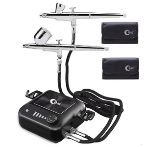 OPHIR Adjustable 5 Modes Mini Air Compressor Airbrush Compressor with Dual Holder for Model Painting Art Craft Shoes tattoo makeup nail paint