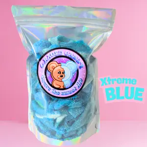 1lb Super Sour Blue Mix | Sour Blue Raspberry Gummy Candies with Sour Blue Powder | Filled Gummies, Sour Bottles, Blue Raspberry, Sour Powder