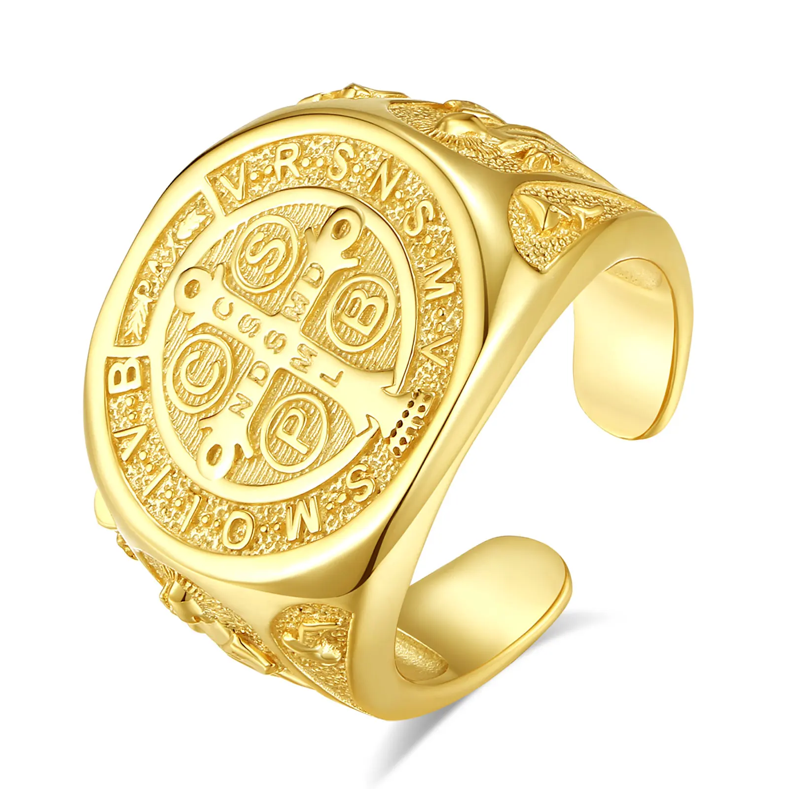 Gold-Style 2 Saint Benedict Medal Ring