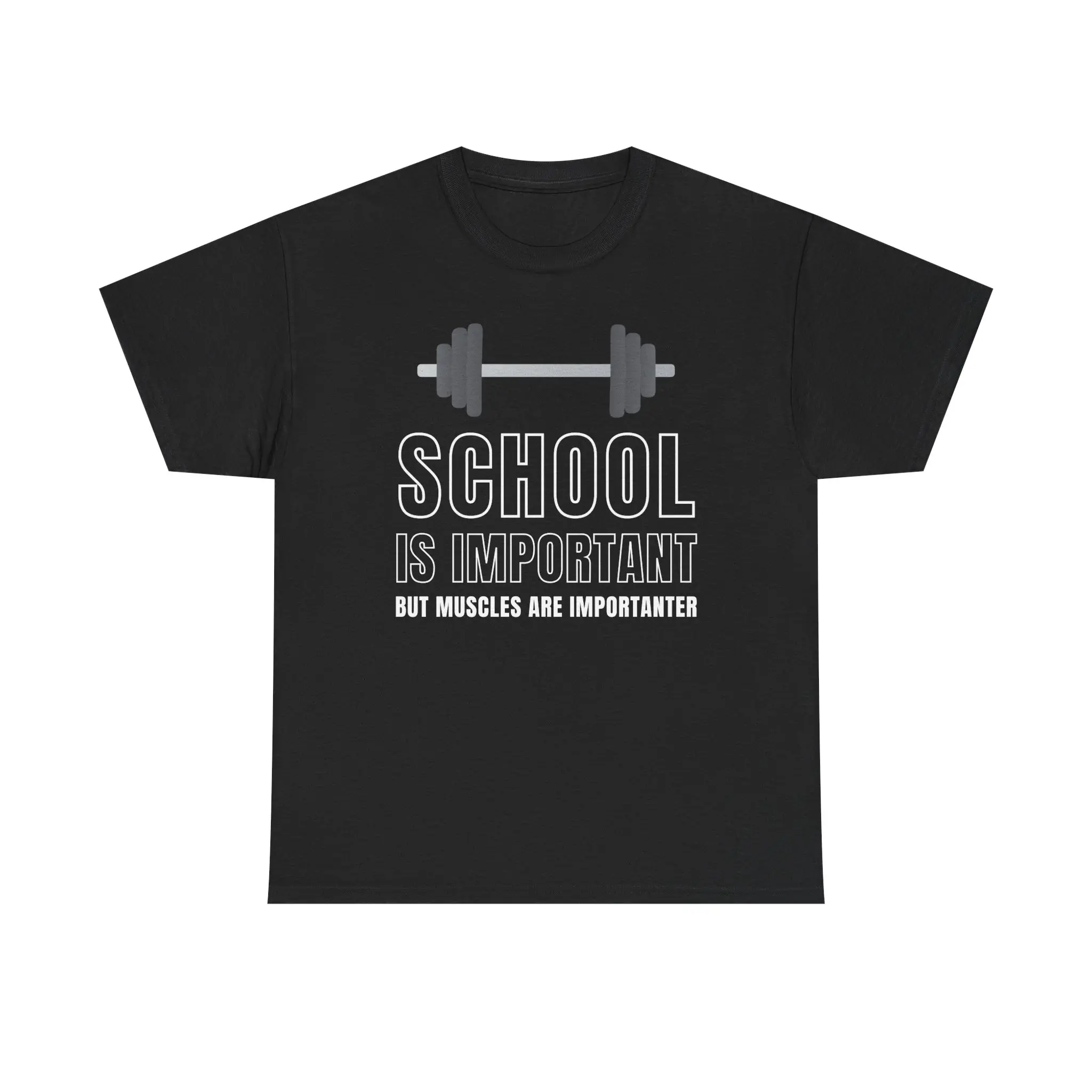 Muscles Are Importanter Unisex Heavy Cotton Tee - Funny Shirt - Gym - Weight Lifting - School - Gift for Men and Women