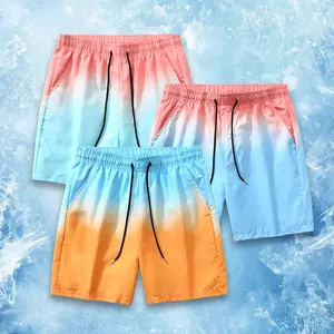 Men's summer beach shorts with gradient colors, drawstring waistband, pockets, stylish and casual, suitable for everyday casual wear, loose and comfortable