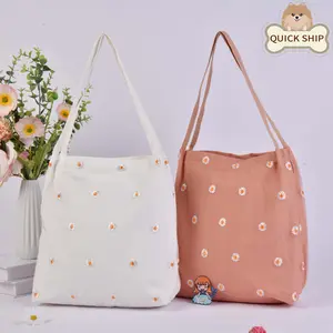 Daisy Embroidery Mesh Canvas Tote, Lace Daisy Pink/White M Shoulder Bag, Birthday Wedding Anniversary Valentine's Day Gifts