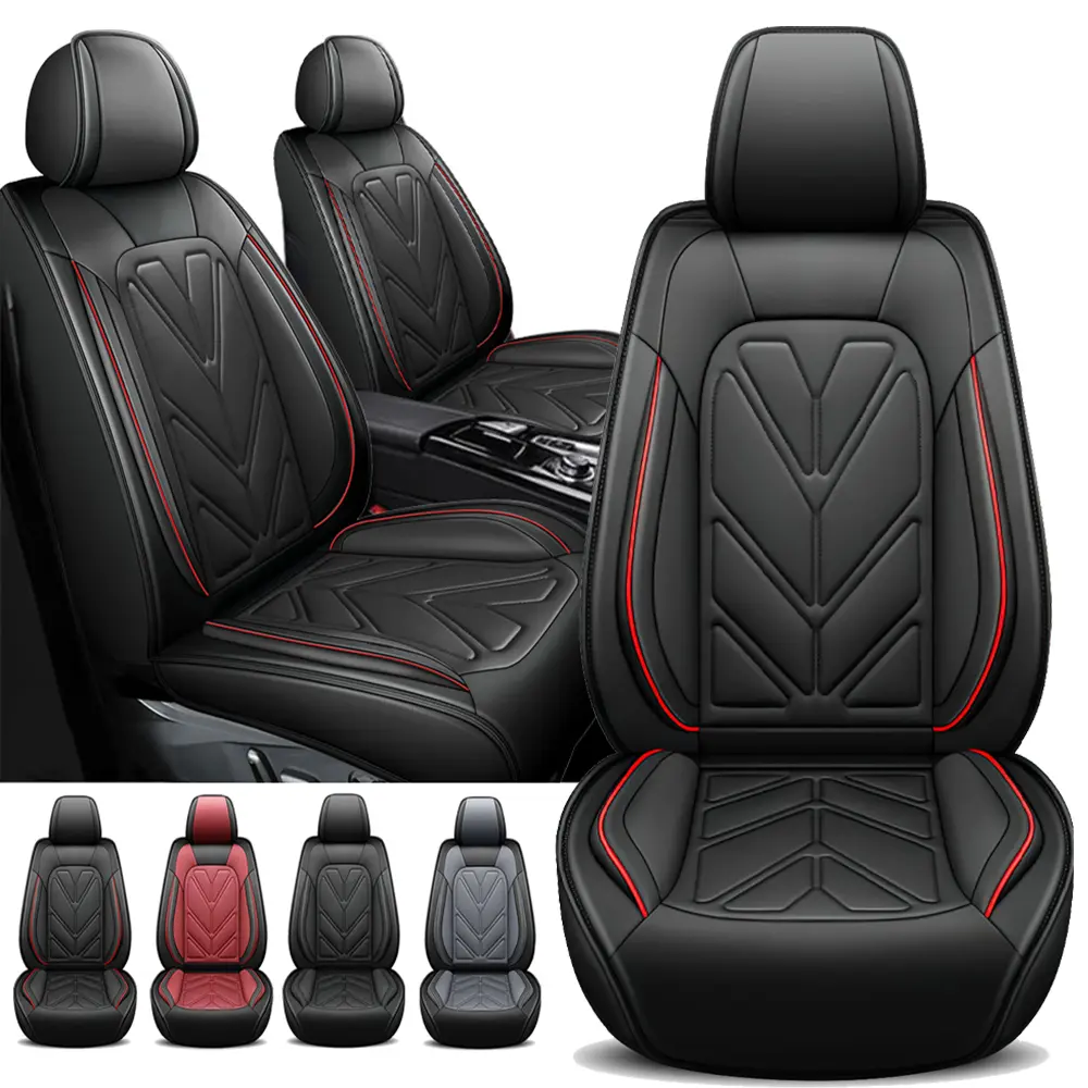 5 Seats Car Seat Covers Full Set, Arespark Nappa Leather 40/60 Spilt Bench Cover, Airbag Compatible Cushion Cover ,Universal For Fit for Auto Truck Van SUV (Black Red Line) #fathersdaygift