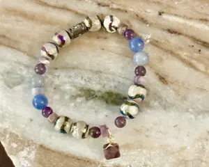 AVILA Edge & Ether Handmade Bracelet with Painted Agate, Amethyst, and Rose Quartz crystal bracelet