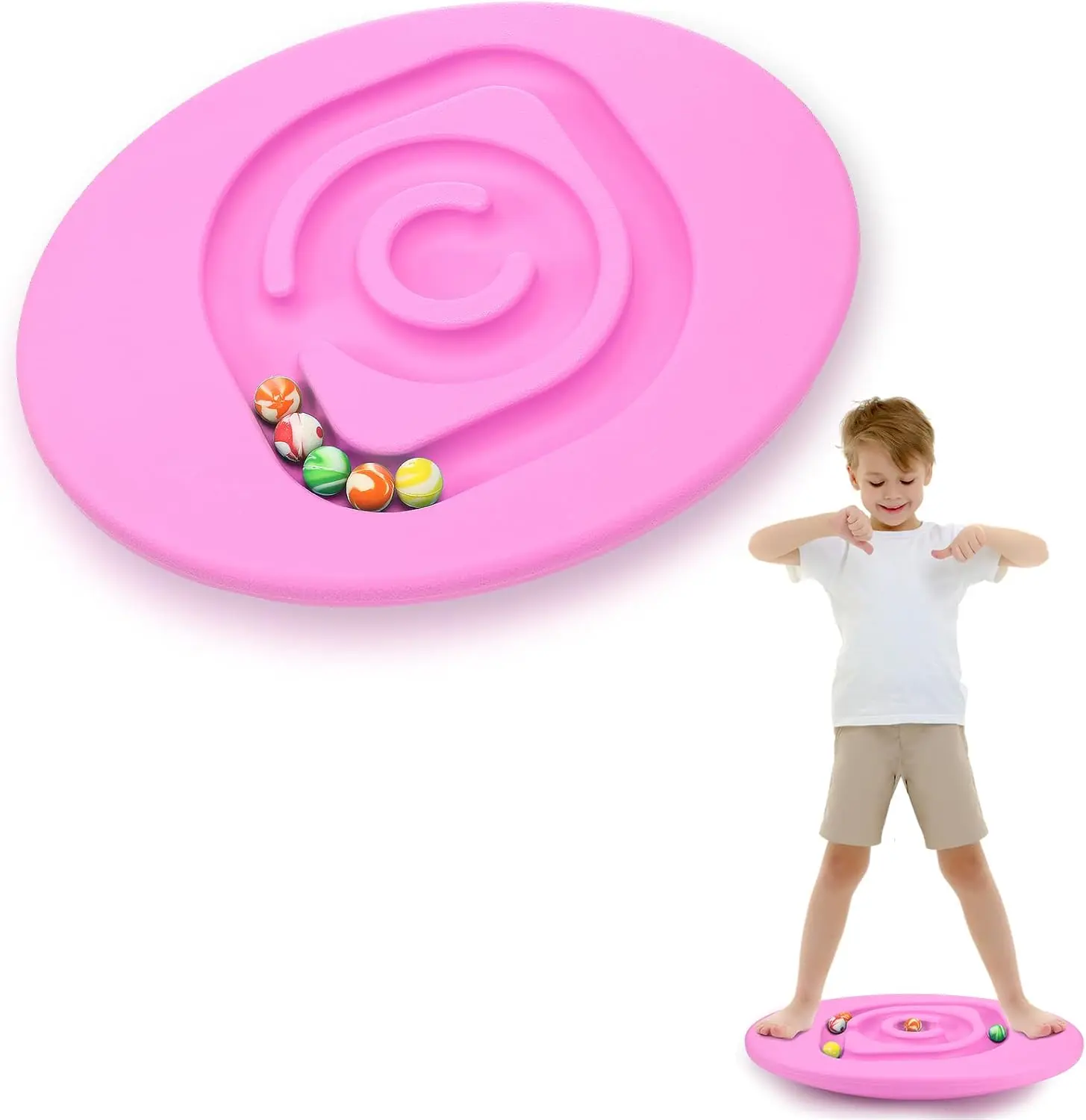 Pink Maze Balance Board for Kids, PE Plastic Wobble Trainer, Non-Slip Workout Equipment for Indoor & Outdoor Activities, Core Strengthening & Coordination, Core Workouts, Balance Training, Anti Slip, Maze Path
