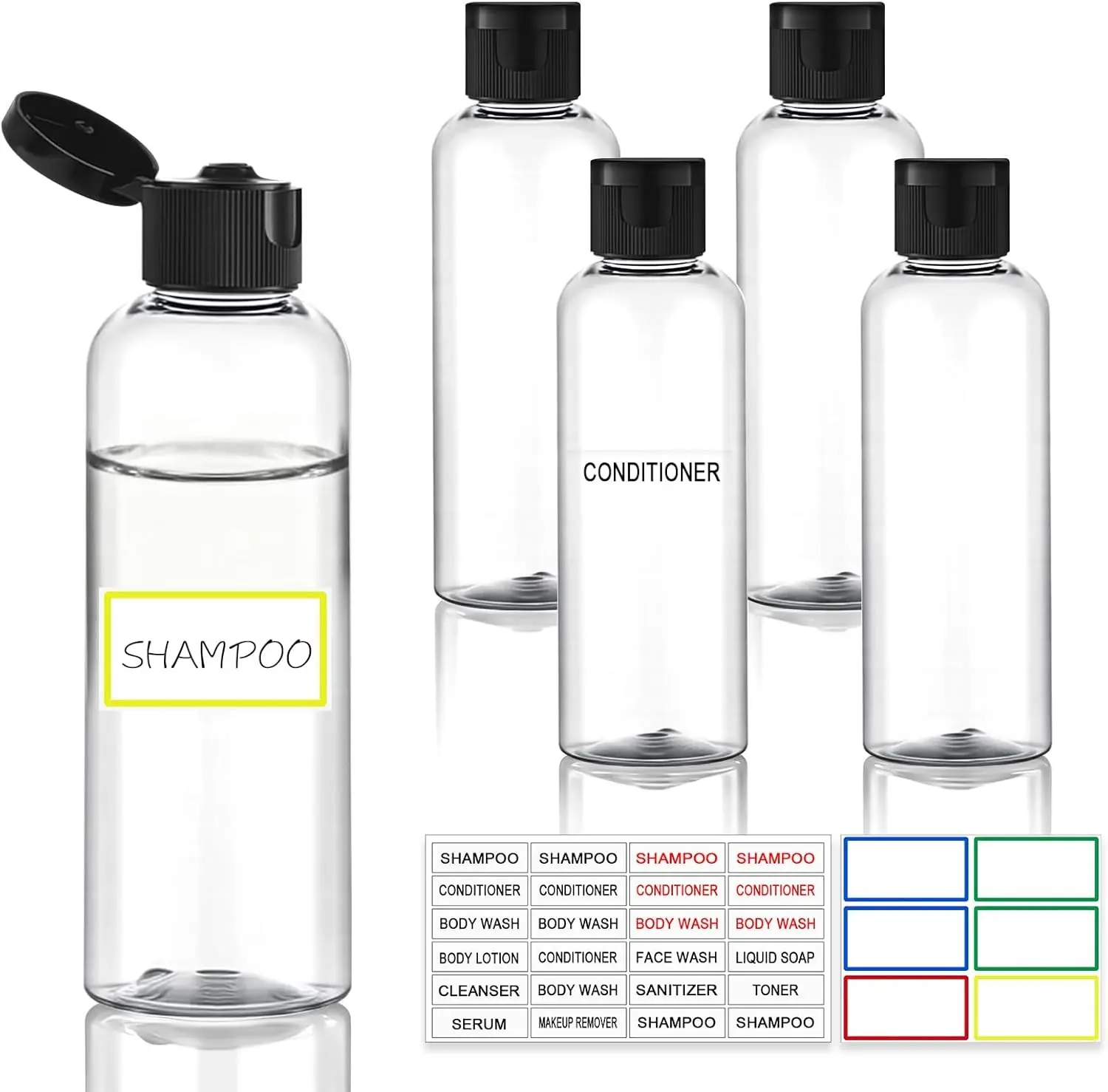 5 Pack 3.4 oz Travel Bottles for Toiletries, TSA Approved Leak Proof Refillable Travel Size Containers, Clear Plastic Shampoo Bottles for Lotion Conditioner