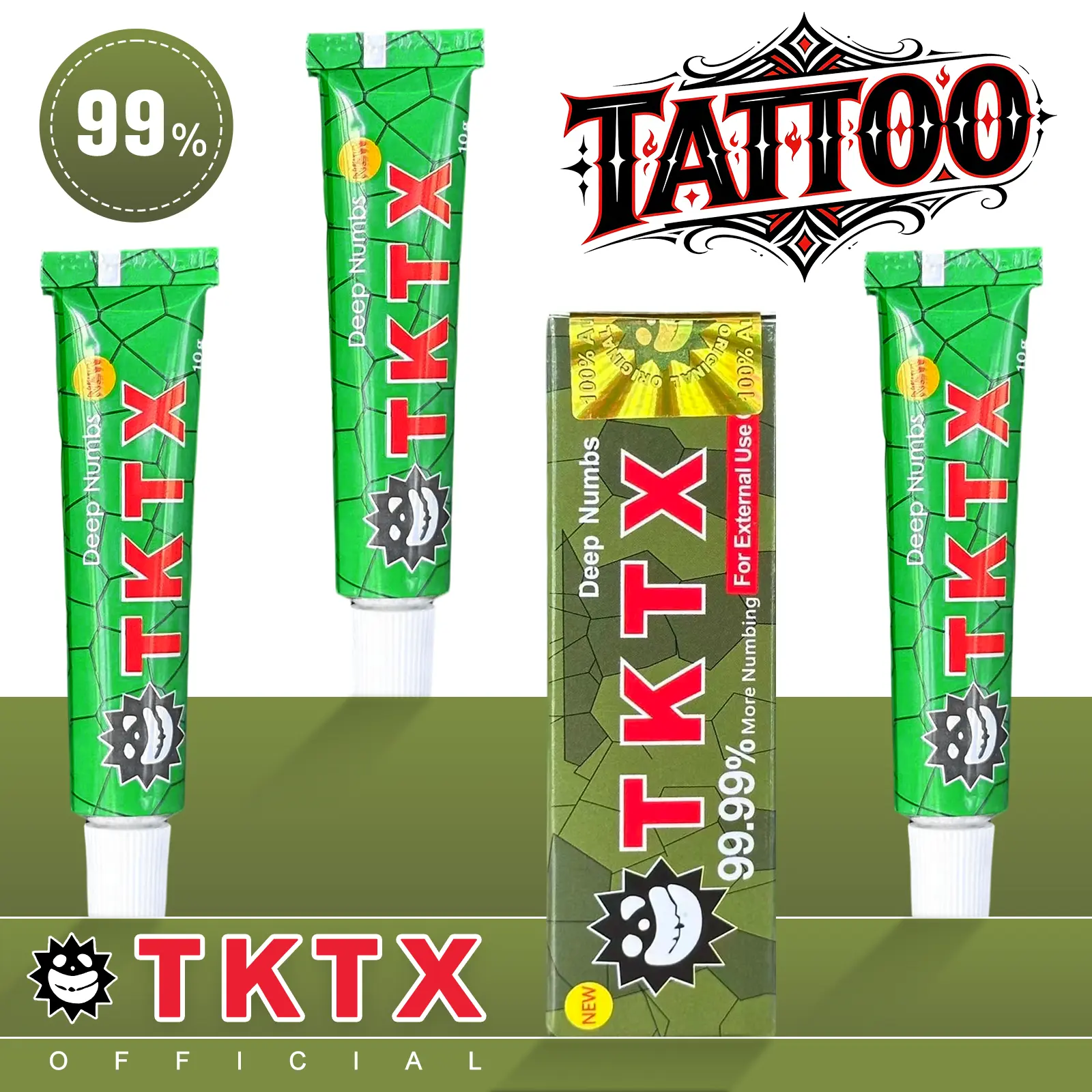 TKTX Green 99.99% Super Strong Numbing Cream 10g Deep Long Lasting Pain Relief Cream, No More Pain During Tattoo Microblading Piercing Waxing Cosmetic Procedures