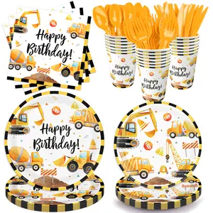 Construction Birthday Party Supplies Construction Theme Decorations Includes Plates, Cups, Napkins, Cutlery, Perfect for Boys Kids Birthday Party, Serves 24 Guests