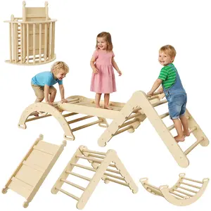 7-in-1 Collapsible Educational Wooden Climbing Frame Triangle Climbing Set for Toddlers, Wooden Climbing Set with Arch&Ramp&Ladder Baby Climber Indoor Jungle Gyms for Toddlers Toys, Birthday for Kids
