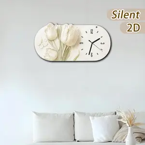 Modern Minimalist Wooden Wall Clock, Tulip & Butterfly Design, Battery Operated, 11.81-15.75 Inch, Home Decor Gift, Room Decor