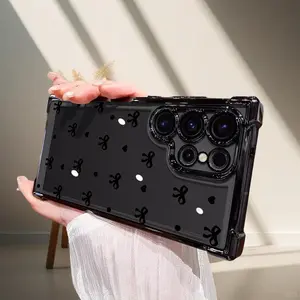 Phone Case: Four-corner Drop-proof Full-screen Black Bow Phone Case.Suitable for Samsung Galaxy S25/S25 Ultra/S25 Plus/S24/S24 Ultra/S24 FE/S23/S23 Ultra/S23 FE/S22/S22 Ultra/S21 FE/S21/S21 Ultra/S20 Plus/S20/S20 Ultra/S20 FE/S20+/S10, Drop-proof
