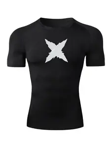 Men's Graphic Raglan Sleeve Sports Tee, Gym Tees, Sporty Short Sleeve Crew Neck T-shirt for Gym Workout Running, Comfy Men's Sportswear for Summer