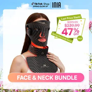 INIA GLOW Wireless Red Light Face & Neck & Chest Mask Bundle – 630nm & 850nm Red Light Therapy Mask Devices | Skincare Set for Lifting, Firming & Radiant Glow at Home, Rechargeable & Portable with 2-Year Warranty