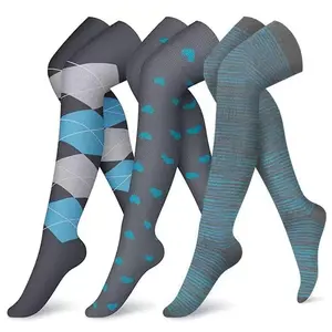 3-Pack Thigh High Compression Socks, 15-20 mmHg Graduated Support Stockings, Soft Stretchy Breathable, Circulation Boost Leg Relief, Anti-Fatigue Compression Hosiery for Women Men, Ideal for Running, Travel, Nursing, Sports & All Day Daily Wear