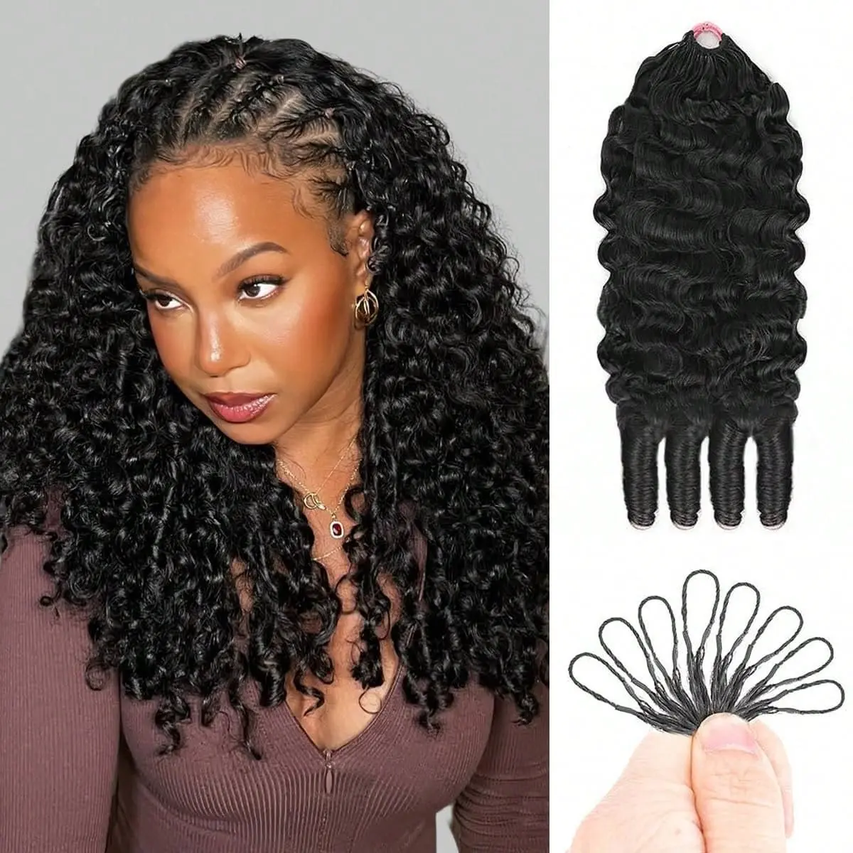 Afribye Hair Burmese Curly Human Hair Crochet Bundles 60g Knotless Pre-Separated Water Curly Braiding Hair Reusable Extensions for Women 14-22 Inch Natural Black