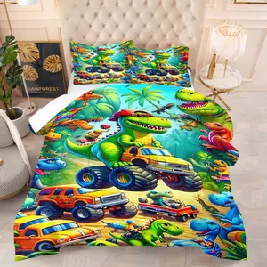 Multi element cute dinosaur pattern blanket set, including 1 blanket and 1 or 2 pillowcases without core, suitable for home or dormitory decoration, very suitable for holiday gifts, Bed Blanket