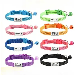 Customize Reflective Kitten Cat Collar with Safe Breakaway Quick Release Buckle Bell ID Tag Name and Phone Number for Cats