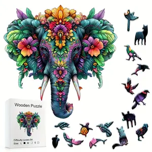 Elephant Wooden Jigsaw Puzzles, Wooden Handmade Puzzle, Unique Adult Brain Teaser, Fun Family Puzzle Game, Ideal Gift for Kids & Adults, Perfect for Relaxing Time