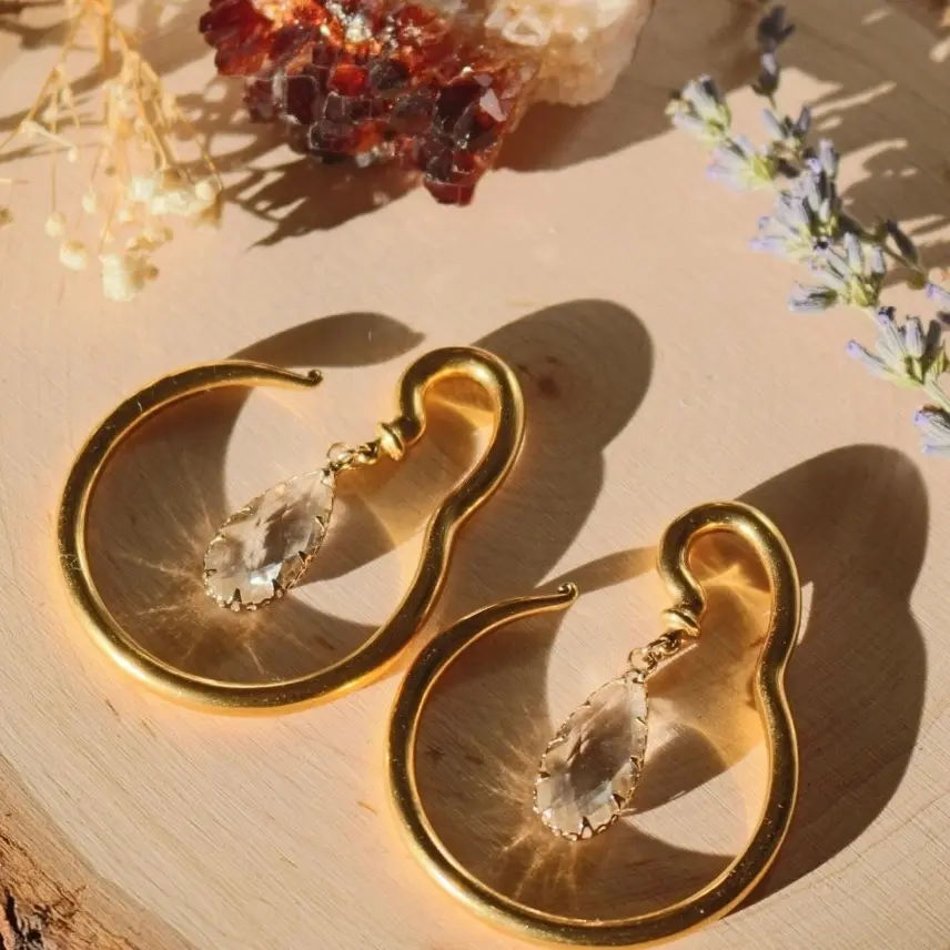 4g+ Faceted Teardrop Gem Spiral Hangers Gauges Plug Earrings