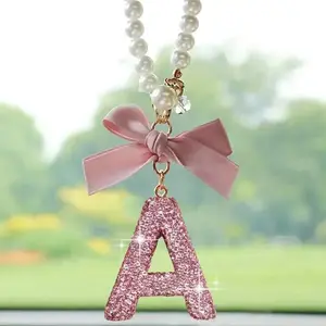 Luxury Car Interior Rearview Mirror Ornament, Rhinestone Letter Charm Pendant, High-End Automotive Decor Gift, Stylish Vehicle Accessory, Girly Car Accessories