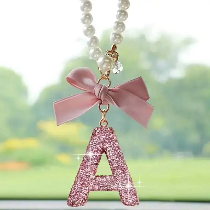 Luxury Car Interior Rearview Mirror Ornament, Rhinestone Letter Charm Pendant, High-End Automotive Decor Gift, Stylish Vehicle Accessory, Girly Car Accessories, Car Trinkets, Car Ornaments