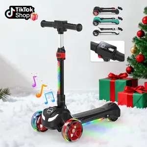 【children's gift】Balance Electric Scooter for Kids Ages 3-12, Bluetooth Music Speaker, LED Light 3 Wheels, Thumb Accelerator, 3 Adjustable Height Toddler Motorized Scooters, Balance Training Scooter for Toddlers, Foldable Scooter for Girls/Boys