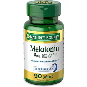 Nature's Bounty Melatonin, 100% Drug Free Sleep Aid, Dietary Supplement, Promotes Relaxation and Sleep Health, 5mg, 90 Softgels