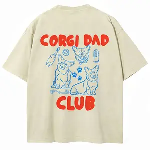 Corgi Dad Club Unisex Fit Washed T-Shirt Regular Fit Casual Comfort Breathable Short Sleeve Funny T-shirts for Summer Fashion Men&Women's Top for Daily Wear 121209