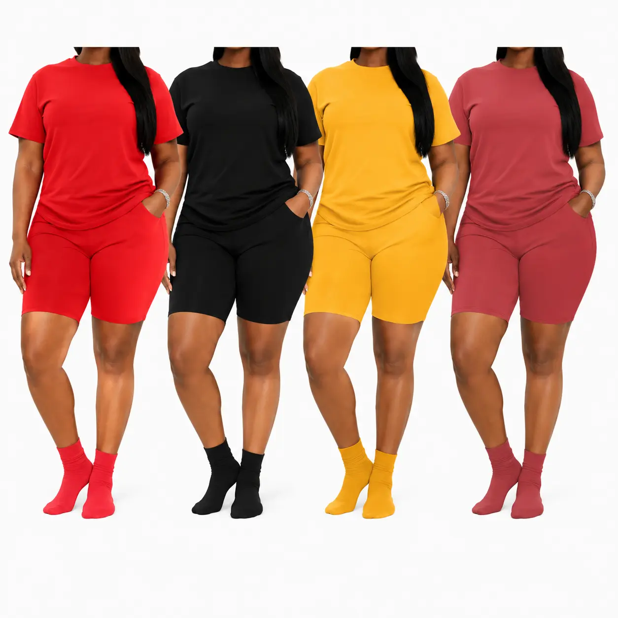 2026 Summer Plus Size 2-Piece Set Women's Crewneck Short Sleeve Top & Shorts Solid Color Breathable Casual Sportswear Suits Lightweight Compression Activewear Yoga Tracksuit Set Workout Set