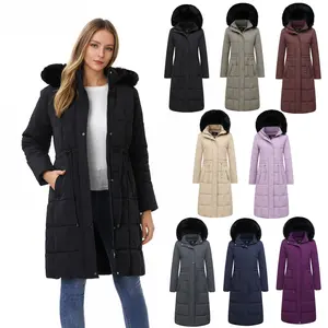 Women's Winter Coat Long Waterproof Parka Warm Snow Jacket with Detachable Faux Fur Hood Adjustable Drawstring Waist Pockets Thermal Insulation Chic Puffer Style