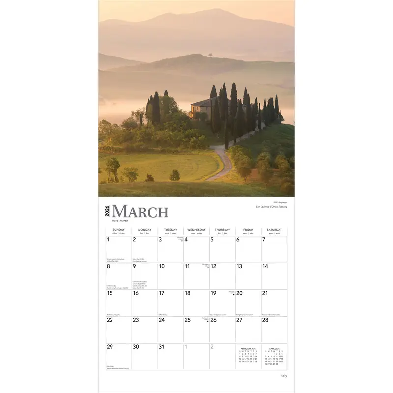 Italy | 2026 12 x 24 Inch (Hanging) Monthly Square Wall Calendar | Plastic-Free | BrownTrout | Scenic Travel Europe Italian Venice Rome 2