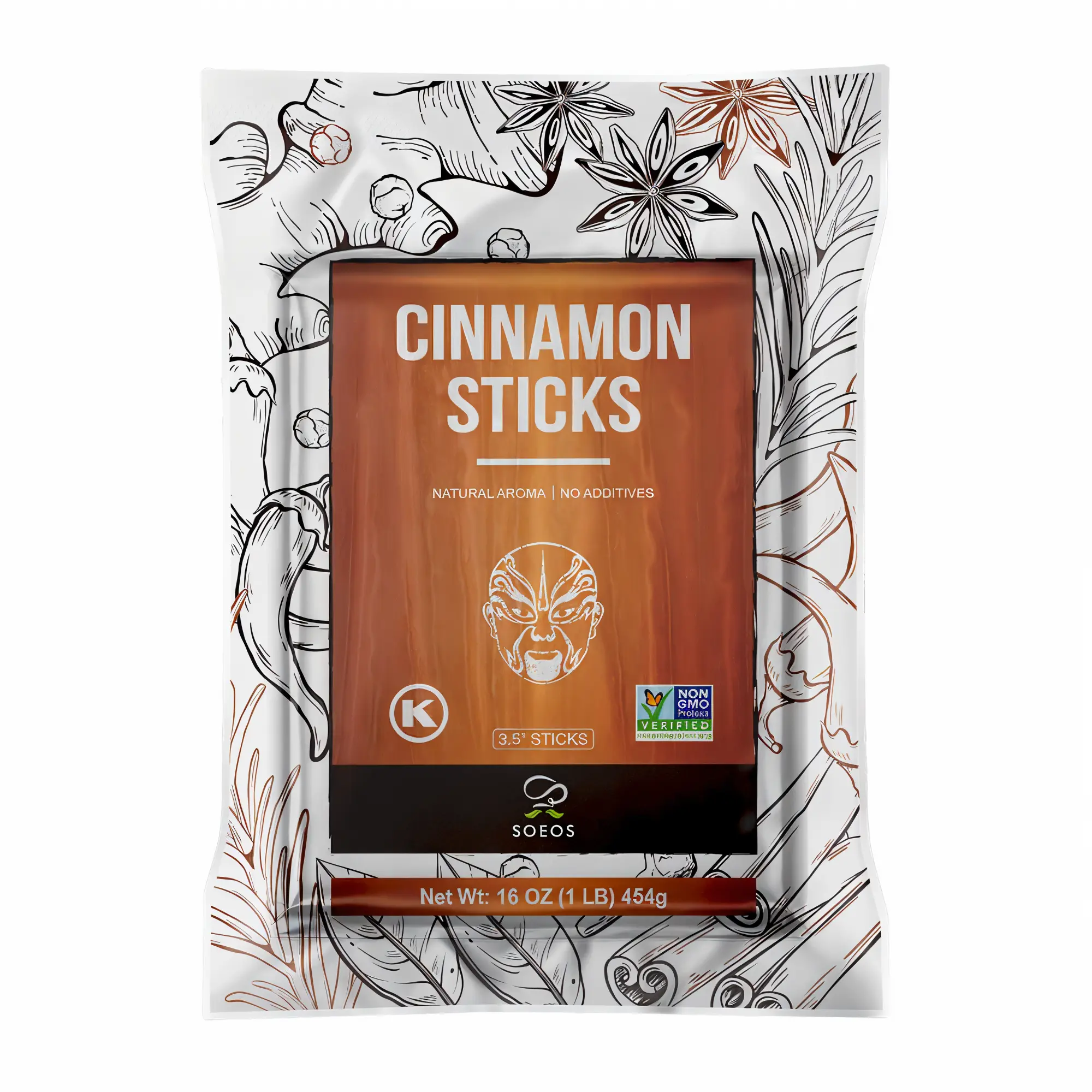 Soeos Cinnamon Sticks, 16 oz (Pack of 1), Cinnamon, Ground Cinnamon, Cinnamon Sticks, 100% Raw, Non-GMO, Kosher Certified, Cinnamon Seasoning Spice for Coffee, Baking, Cooking and Beverages Flavor