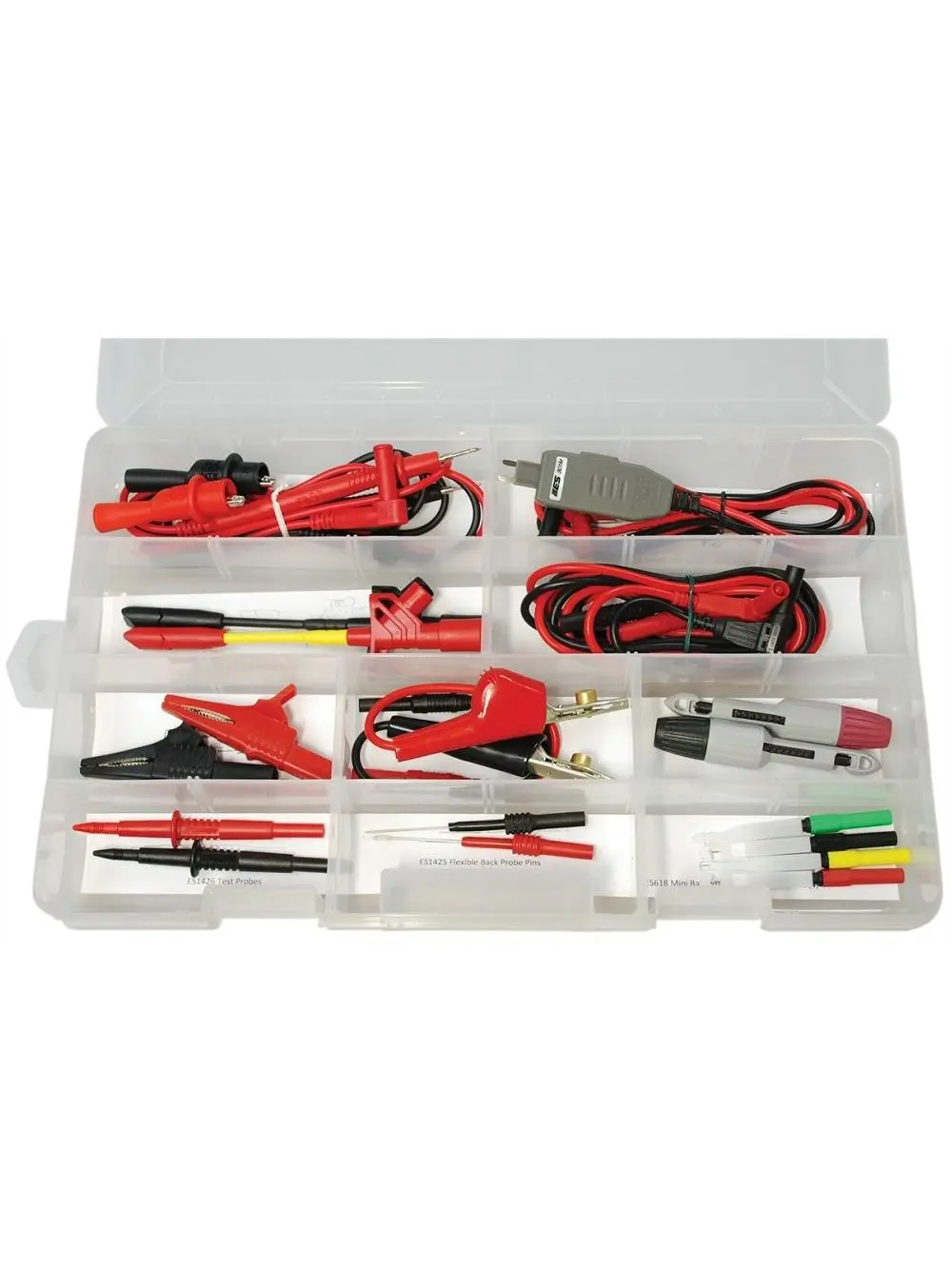 Electronic Specialties ESI802 Diagnostic Test Lead Center & Accessory Kit, 10 Test Lead Accessories, Compatible with All Standard Brand DMMs, for Scopes, OTC Applications