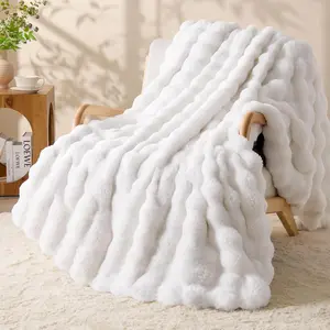 Faux  Cream Throw Blanket, Soft Cozy Plush Bubble Blanket for Couch Sofa Bedroom Living Room Decor - 870GSM Thick Warm Fuzzy Fluffy Faux   Blanket for Women , 50x60 Inches