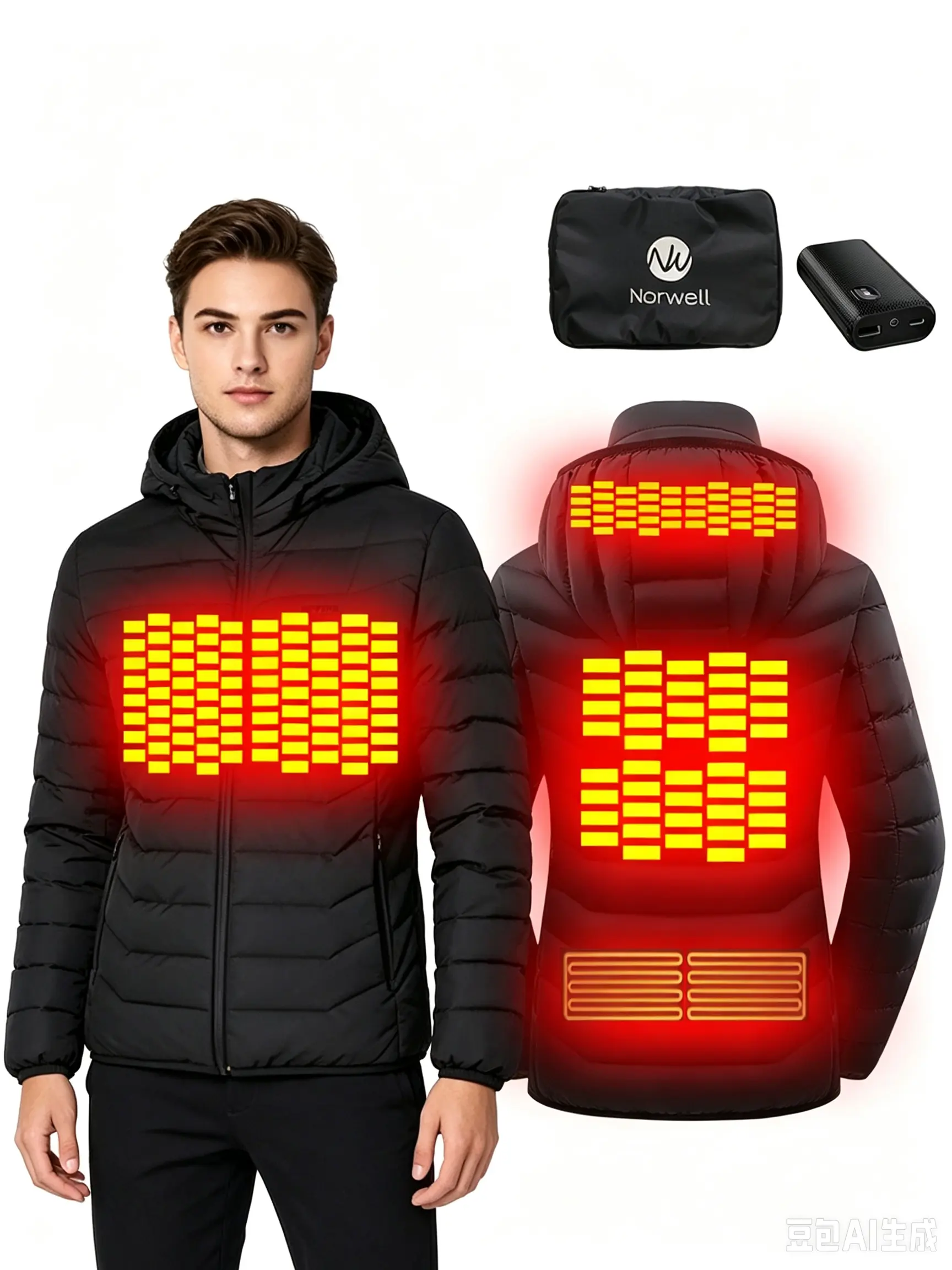 men's Outdoor Ski Heated Winter Jacket with Power Bank, Fashion Thermal Coat, Perfect Gift for Thanksgiving, Christmas & Spring Festival