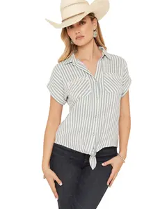 Shyanne Women's Featherlight Striped Short Sleeve Pearl Snap Woven Western Shirt - Swsu26w15-Ltbl