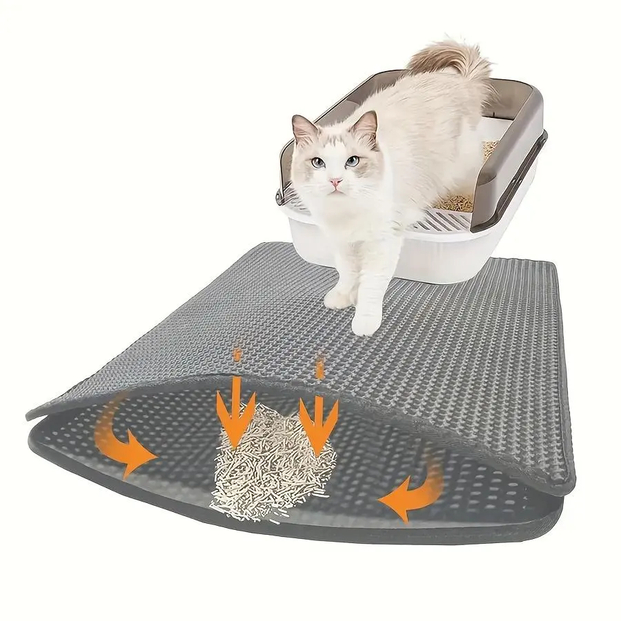 1 Double Layer Cat Litter Mat, Washable Splash-Proof Cat Litter Trapping Mat Cat Litter Box Mat for Cleaning Supplies Tray Kitten Kitty