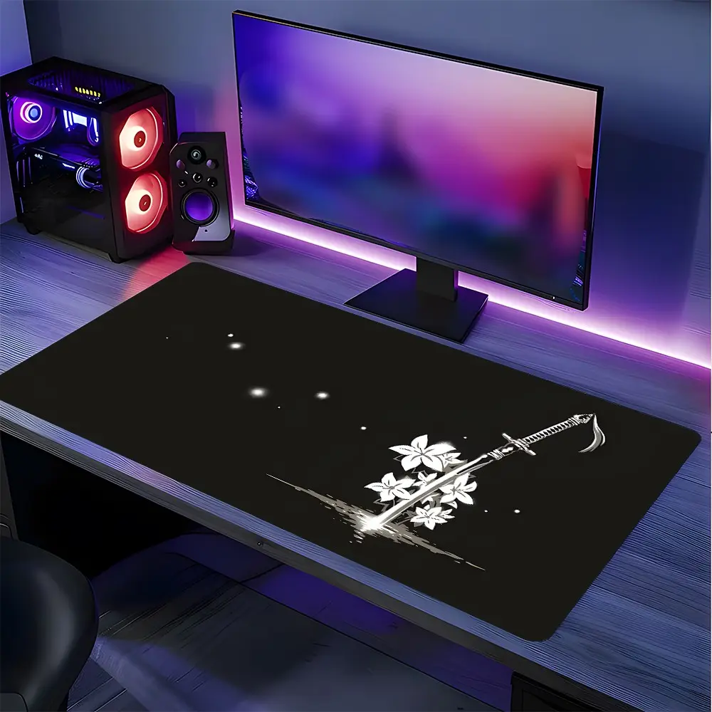 Sakura Katana Large Gaming Mouse Pad, Gaming Mousepad, Non-Slip Rubber Base Stitched Lock Edge Desk Mat, Minimalist Japanese Samurai Art Design, Durable Computer Accessory for Home Office & Gaming Setup, Perfect Gift for Gamers & Anime Fans