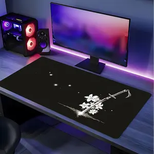 Sakura Katana Large Extended Gaming Mouse Pad, Non-Slip Rubber Base Stitched Lock Edge Desk Mat, Minimalist Japanese Samurai Art Design Desk Pad, Durable Computer Accessory for Home Office & Gaming Setup, Perfect Gift for Gamers & Anime Fans