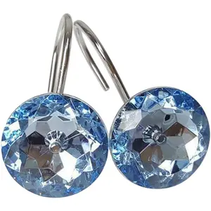 Set of 12 Rhinestone Decoration Stainless Steel Ring Shower Curtain Hook Multi Color Options Crystal Design Shower Curtain Hooks Hangers (Blue)